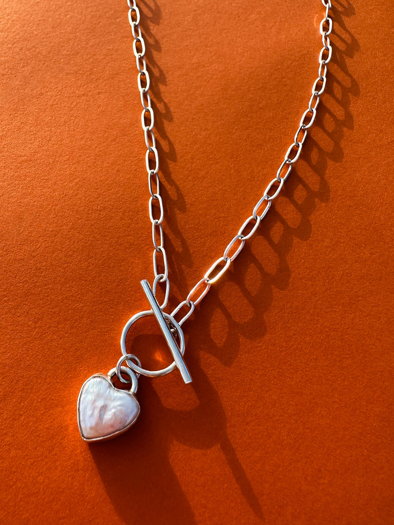 3. T-Bar Toggle chain with Pearl Heart Charm
