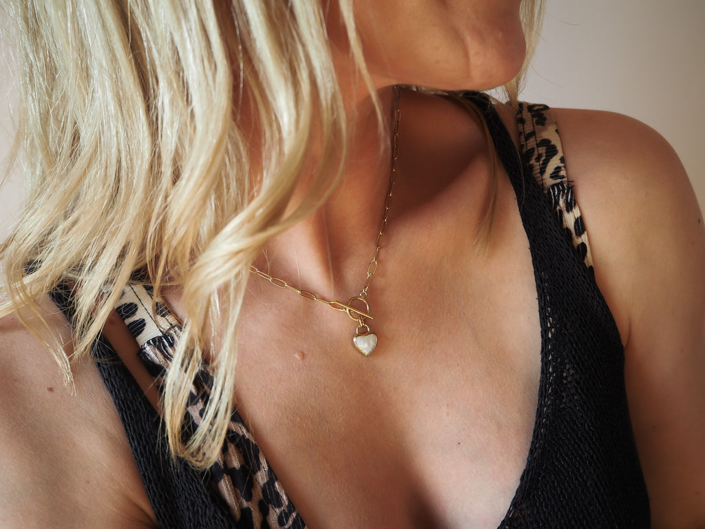 Gold Vermeil Pearl Heart Charm Necklace